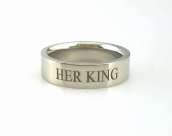 Titanium Wedding Band Her King Wedding Ring Custom Made in Brentwood Tennessee Personalized Laser Engraved Anniversary Gift for Him