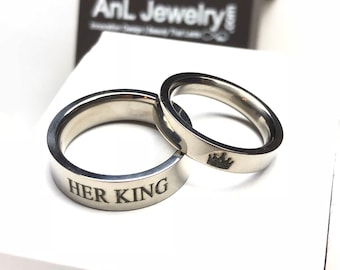 Titanium Ring Set, Couple Ring Set, His and Hers Rings, Custom Titanium Ring set Laser Engraved Ring For Women Ring For Men Wedding Band