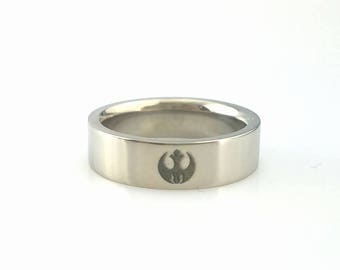Titanium Wedding Band Jedi Star Wars Wedding Ring Custom Size and Width Custom Laser Engraving Anniversary Ring