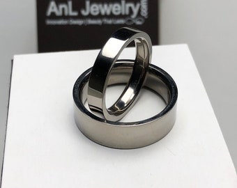 Couple Ring Set, His and Hers Rings, Custom Titanium Ring set Laser Engraved Ring For Women Ring For Men Wedding Band