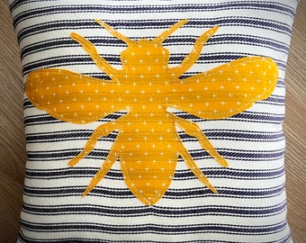 Handmade Bee Pillow —small decorative rough edge applique