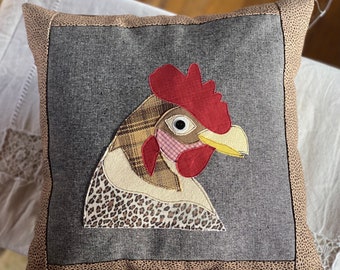 Hand-pieced Decorative Rooster Pillow COVER