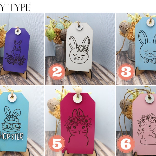 Easter Basket Bunny Tag | Wooden Rabbit Personalized Name Label Tags | Pastel Spring Decor| tiered tray door| mantel decor