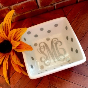 Monogrammed Porcelain Ring Dish, Personalized Bridesmaid Gift, Personalizd Trinket Dish image 4