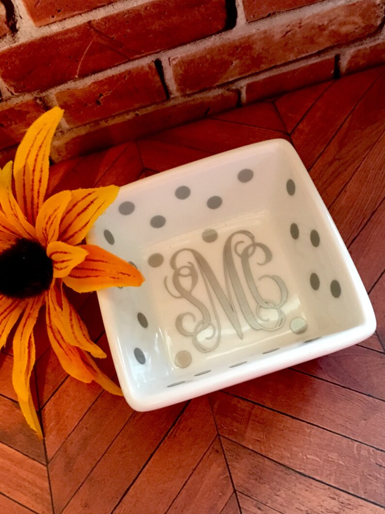 Monogrammed Porcelain Ring Dish, Personalized Bridesmaid Gift, Personalizd Trinket Dish image 4