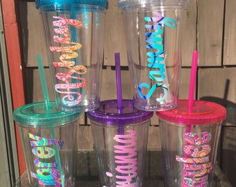 Personalized Clear Tumbler With Lid & Straw / Travel Beverage Cup / Bachelorette Party Tumbler / College Dorm Gift