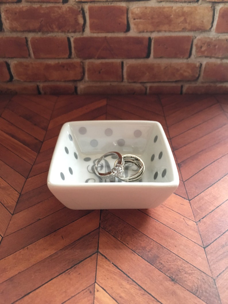 Monogrammed Porcelain Ring Dish, Personalized Bridesmaid Gift, Personalizd Trinket Dish image 3