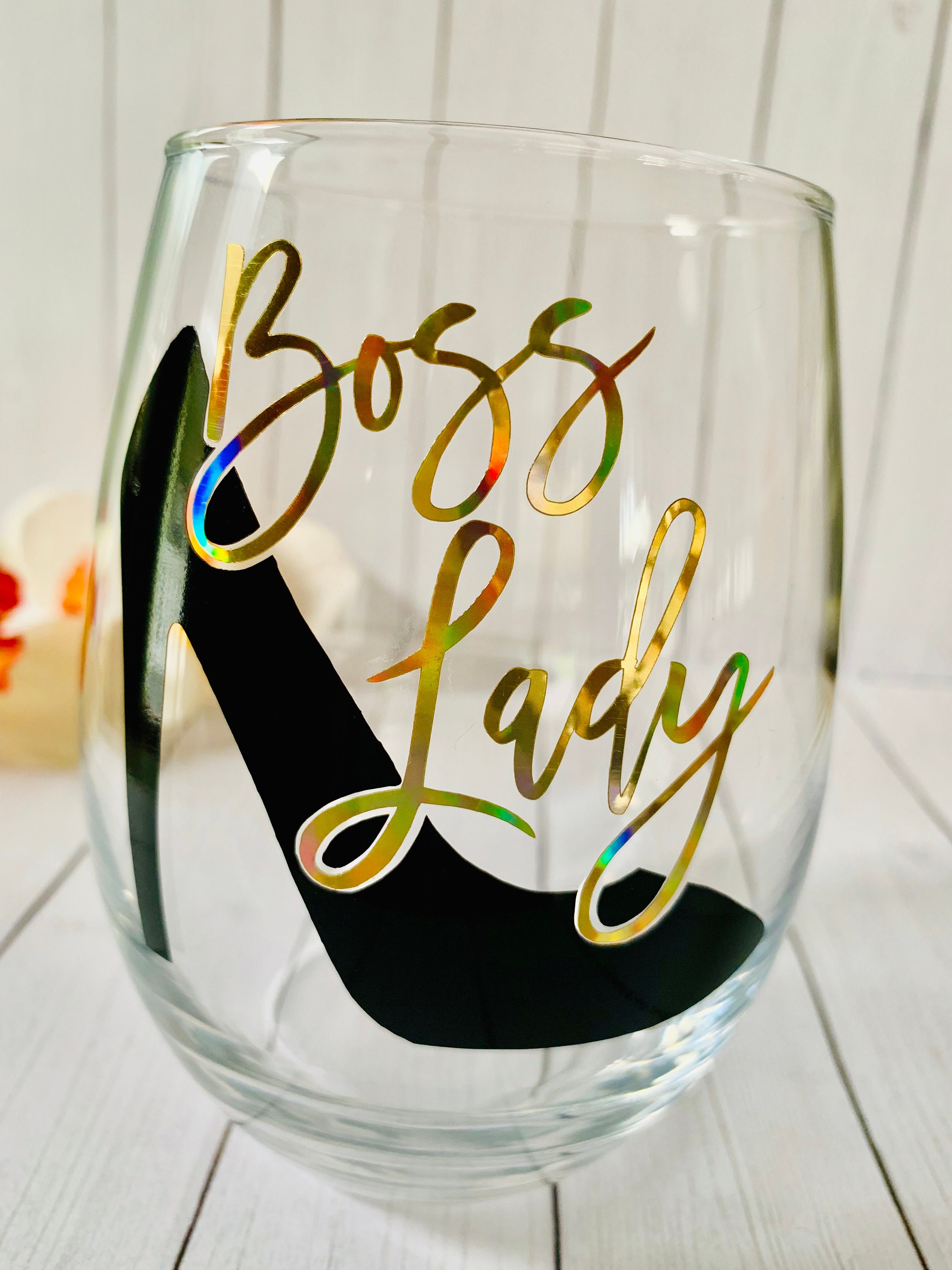 Boss Lady Stemless Wine Glass Bosss Day Gift Bosss Etsy