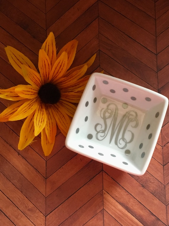 Monogrammed Porcelain Ring Dish, Personalized Bridesmaid Gift,  Personalizd Trinket Dish
