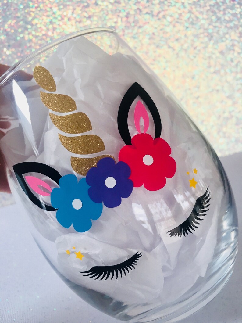 Unicorn Wine Glass Unicorn Glass Unicorn Face Stemless Wine Etsy