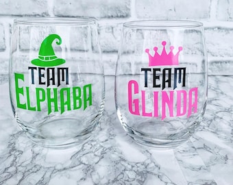 Team Elphaba And Team Glinda Inspired Wicked Movie Wine Glass Set, Wicked Movie Fan Wine Glass Set, Elphaba And Glinda Glasses