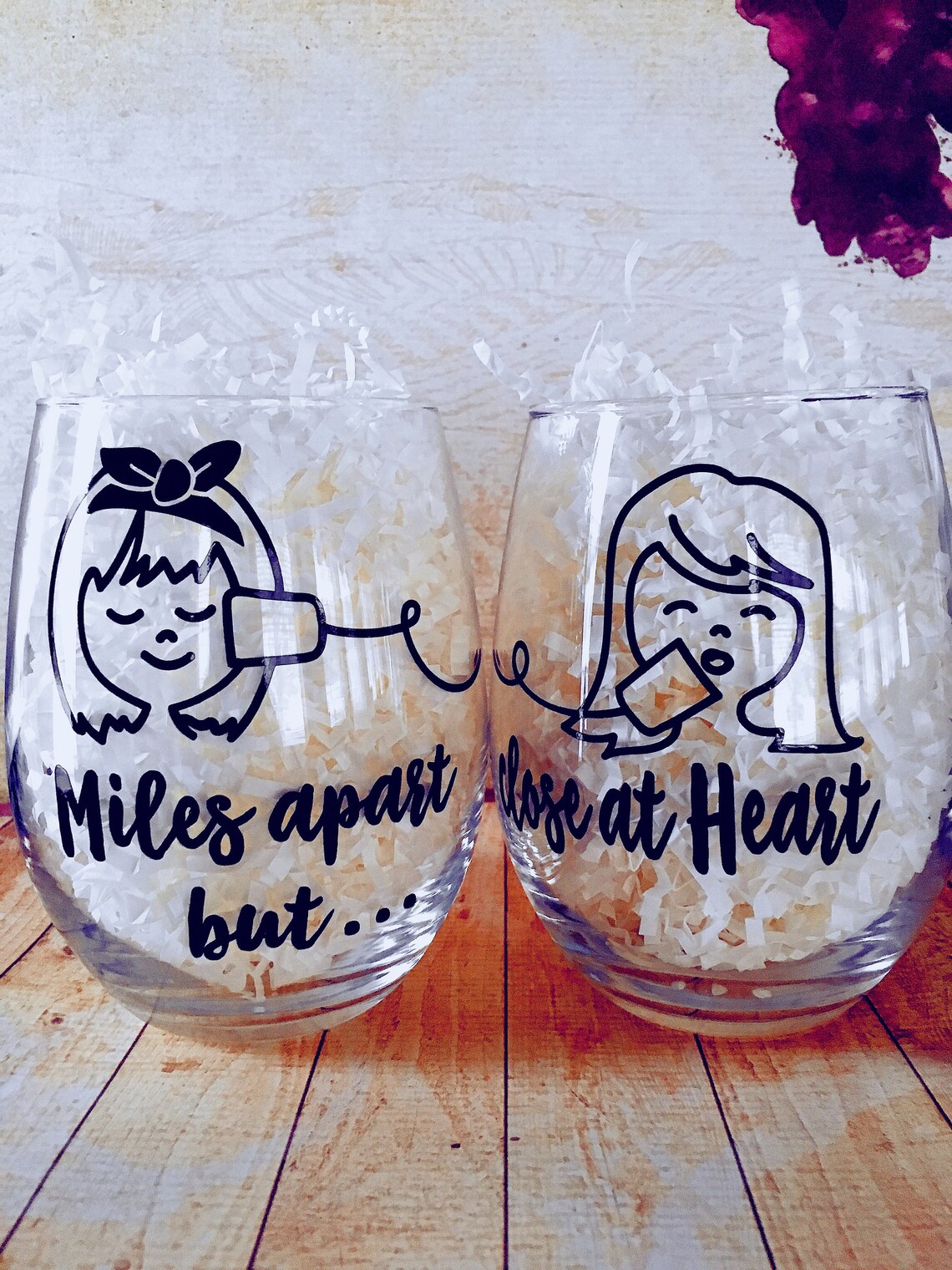 Long Distance Friendship Stemless Wine Glass Set Best Friends Etsy