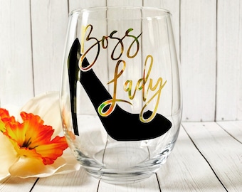 Boss Lady Stemless Wine Glass, Christmas Gift For A Female Boss, Boss’s Day Gift, Boss’s Birthday Wine Gift
