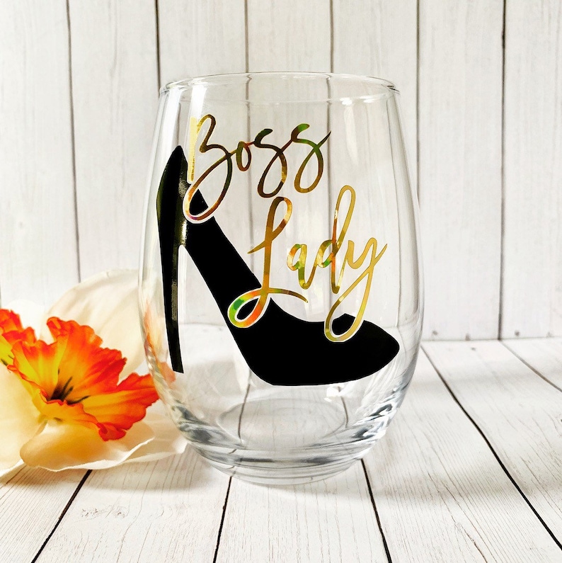Boss Lady Stemless Wine Glass Bosss Day Gift Bosss Etsy
