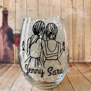 Personalized Best Friends Stemless Wine Glass, National Best Friends Day Gift, Long Distance Friend Gift