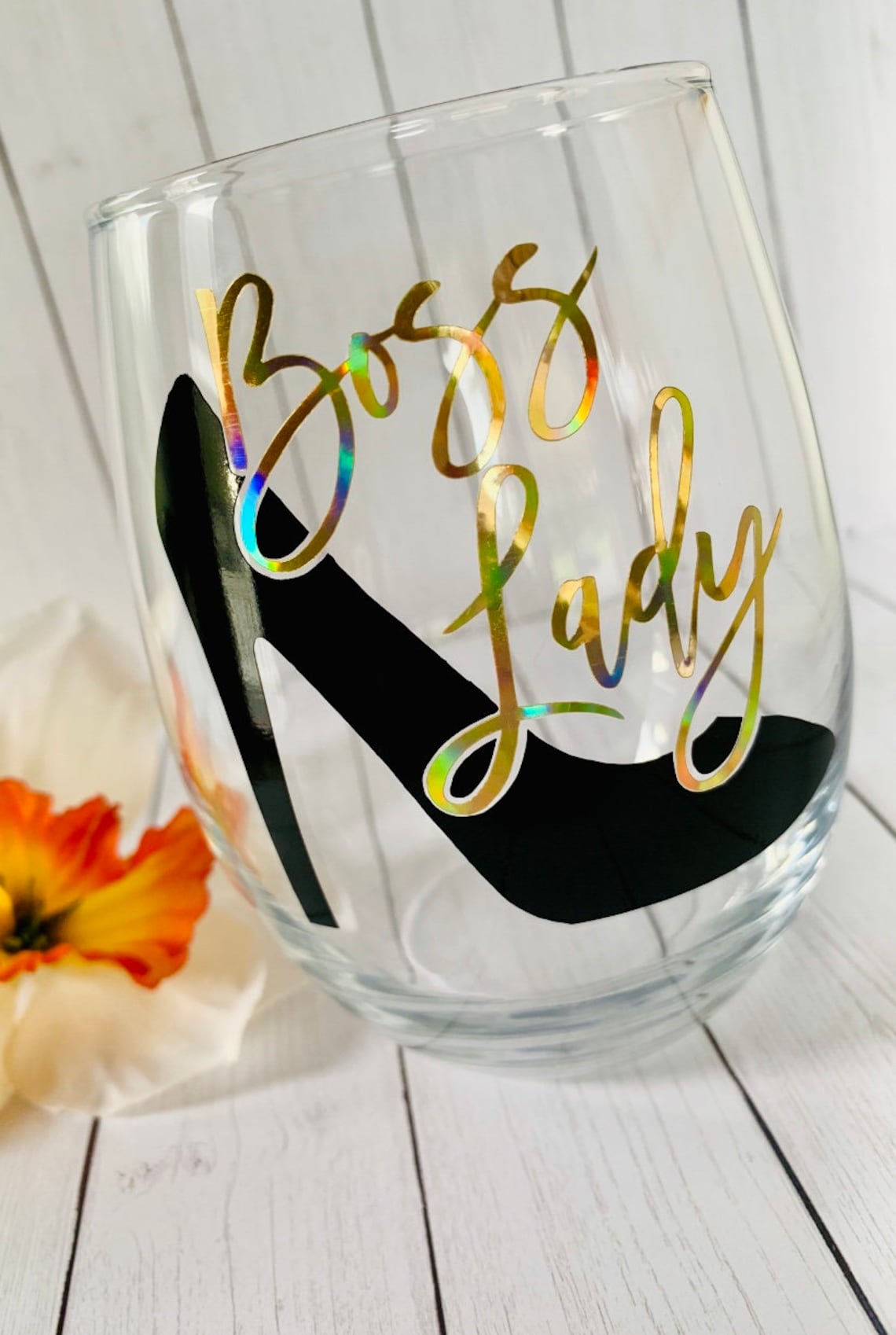 Boss Lady Stemless Wine Glass Bosss Day Gift Bosss Etsy