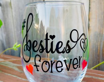 Best Friends Stemless Wine Glass, Long Distance Friends Gift, Thinking Of You Best Friend Gift