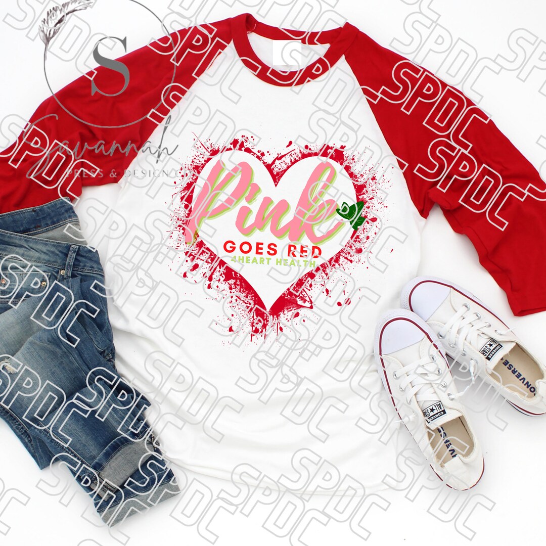 Pink Goes Red Shirt Aka 3/4sleeve Raglan Tshirt Unisex, Go Red 2025