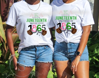 Juneteenth shirt, PINK and green, unisex shirt, Sorority gifts, AKAversary para greek ,Legacy, Juneteenth shirt aka, 1865, breaking chains