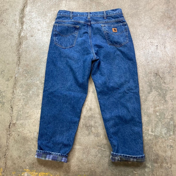 Carhartt Flannel Lined Denim Jeans Pants 36x30 Made in USA