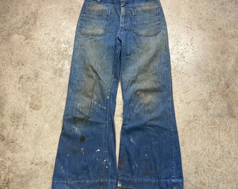 Vintage 1980s US Navy USN Bell Bottoms Denim Jeans Tamaño 30.5"x28.5"