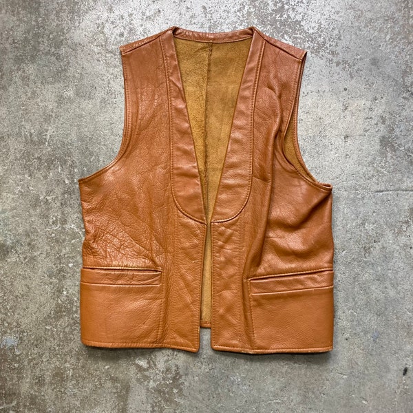 Vintage 1960s Cali Bay River Brown Leather Lapeled Vest Women's XS-Small