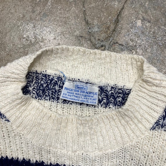 Vintage 1960s Sears Blue White Cotton Blend Knit … - image 2
