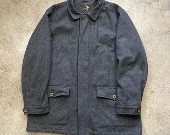 Orvis Charcoal Gray Wool Blend Leather Trim Car Coat Mens XXL Etsy