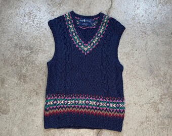 Vintage jaren 1980 Ralph Lauren Jute kabelgebreide trui vest dames medium