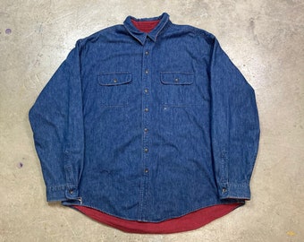 Gap Plaid Flannel Lined Denim Shirt 