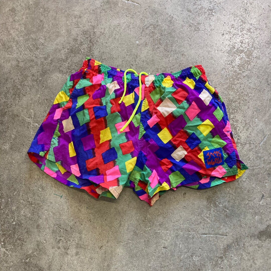 Vintage Jams World Crazy Neon Swim Trunks Shorts Sz Medium Etsy