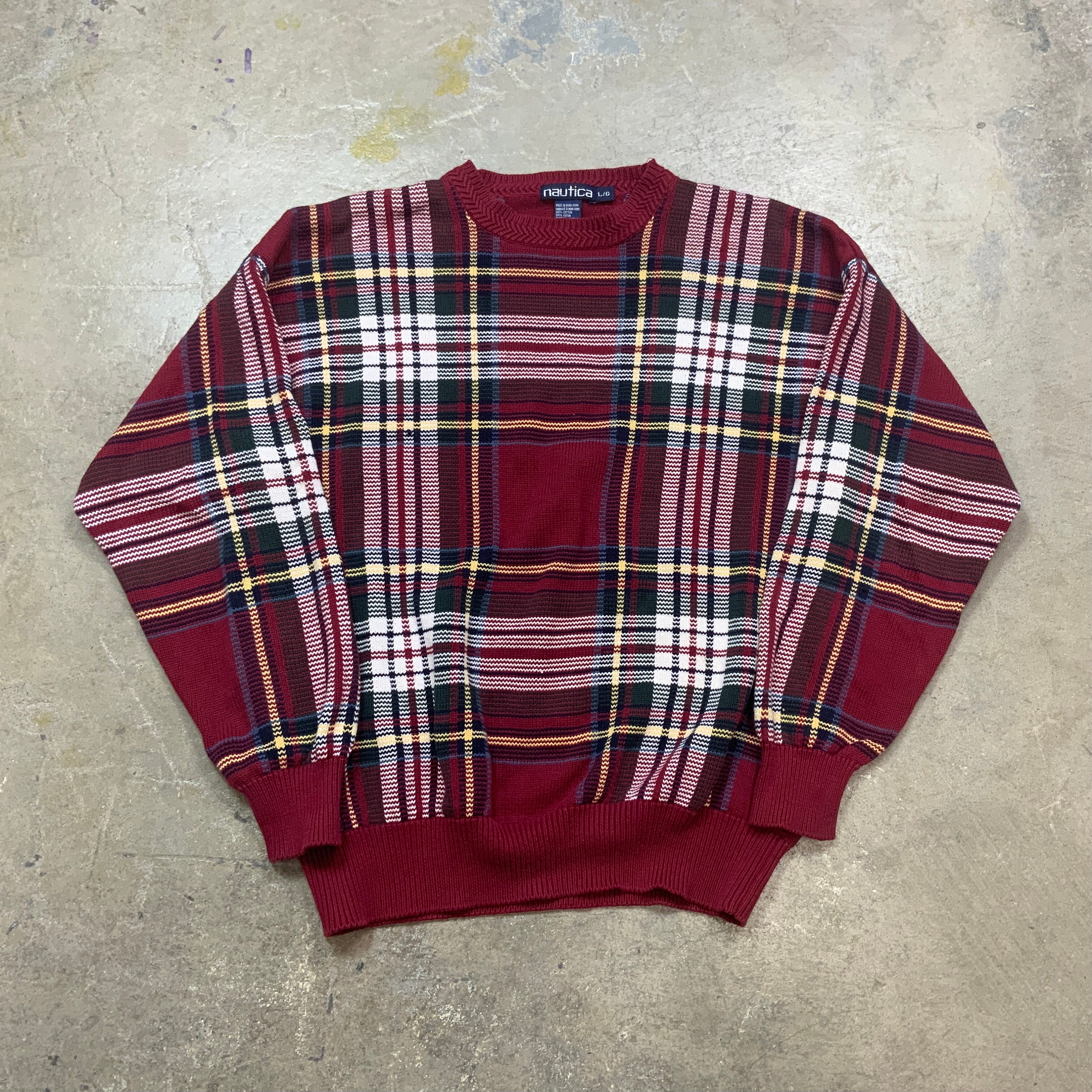 Vintage 1990s Nautica Plaid Cotton Knit 