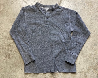 LL Bean Gray Cotton Henley Thermal Made in Canada Sz Medium