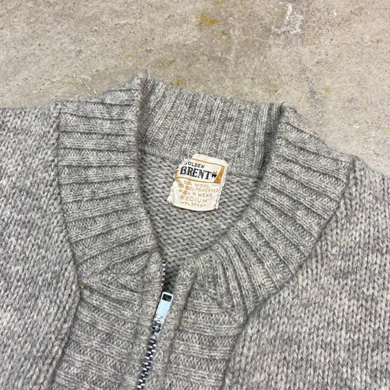 Vintage 1960s Brent Gray Wool Blend Full Zip Card… - image 3