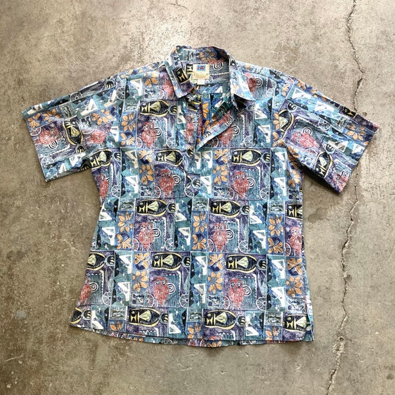 Vintage Made in Hawaii Kahala Blue Owls Fish Popover Cotton Shirt Mens XL -   Canada