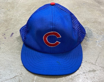 Vintage 1990s Chicago Cubs Annco Blue Trucker Snapback Cap Hat