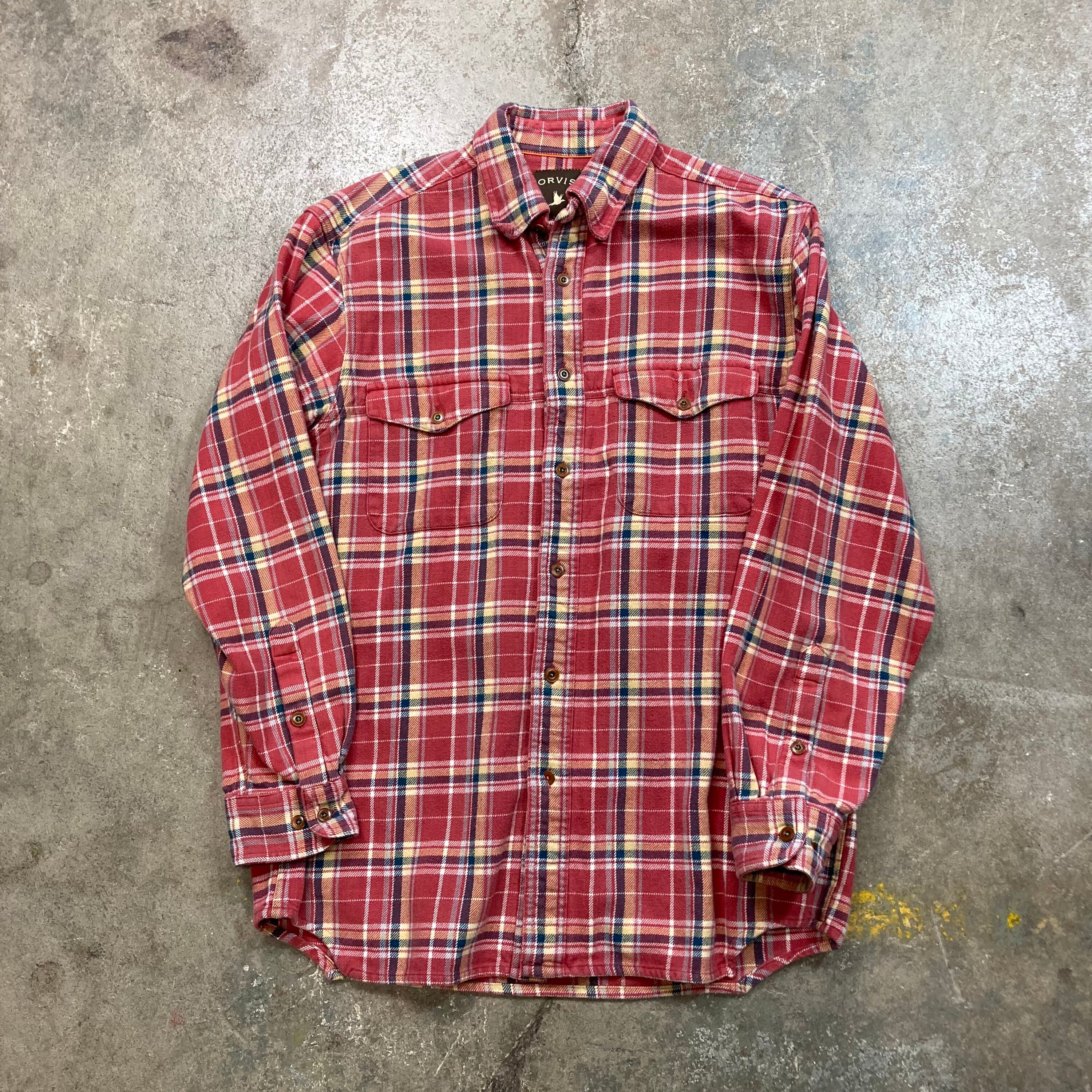 Orvis Heavy weight Salmon Pink Plaid Cotton Flannel Button up