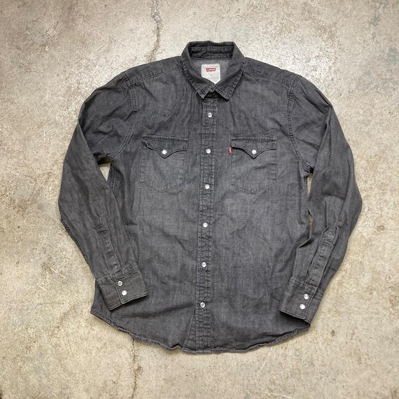 Levi’s Black Denim Pearl Snap Work Shirt Sz Small