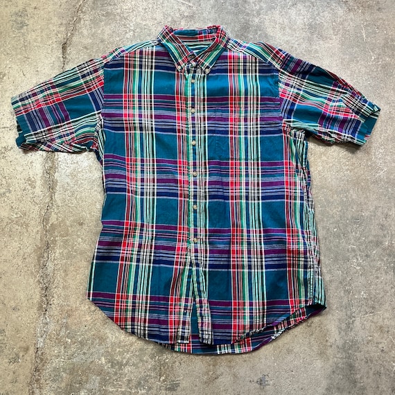 Brooks Brothers Cotton Plaid Short Sleeve Button … - image 1