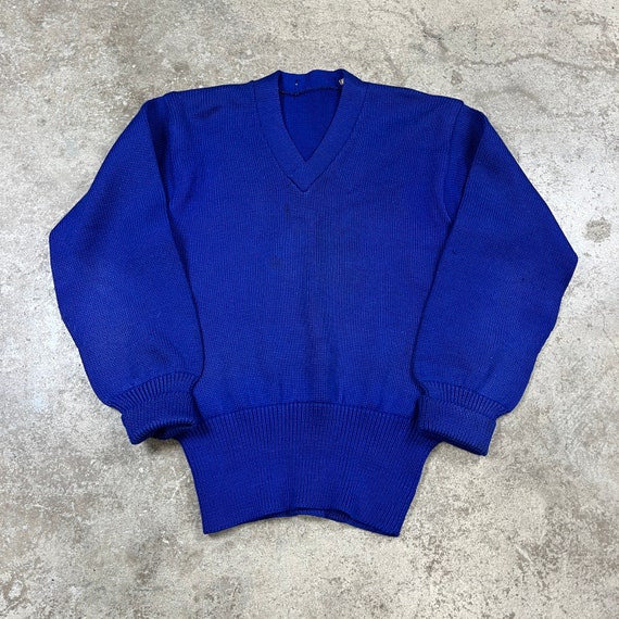 Vintage 1950s 60s Royal Blue V Neck Varsity Sweater Medium Etsy