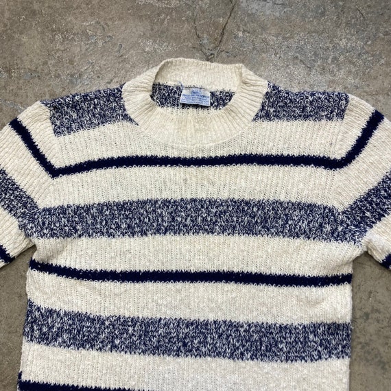 Vintage 1960s Sears Blue White Cotton Blend Knit … - image 4