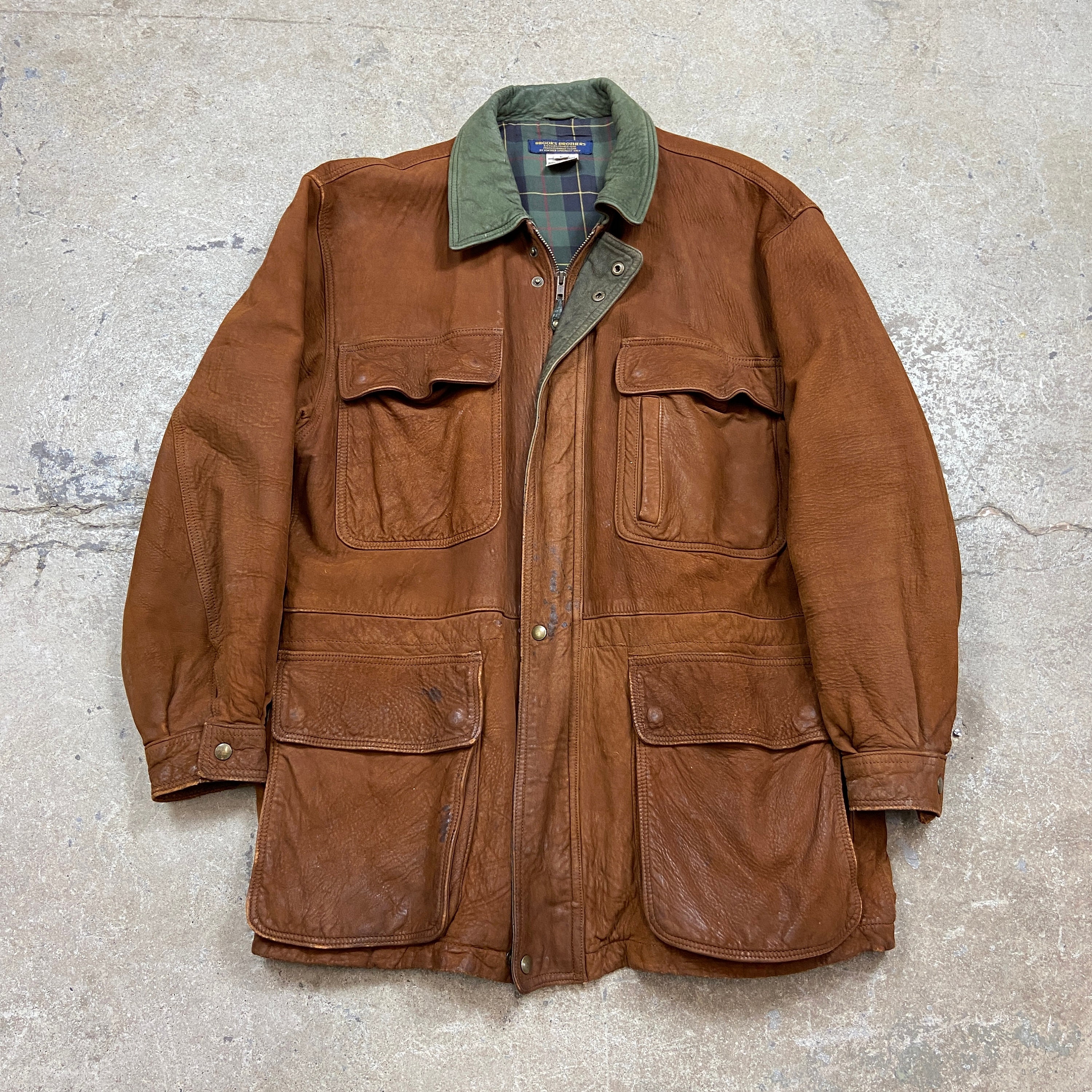 Vintage 1980s Brooks Brothers Brown Leather Safari Jacket Made