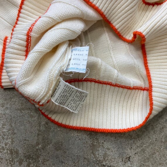 Vintage 80s Ellesse Ivory Orange Wool Blend  V-Ne… - image 5