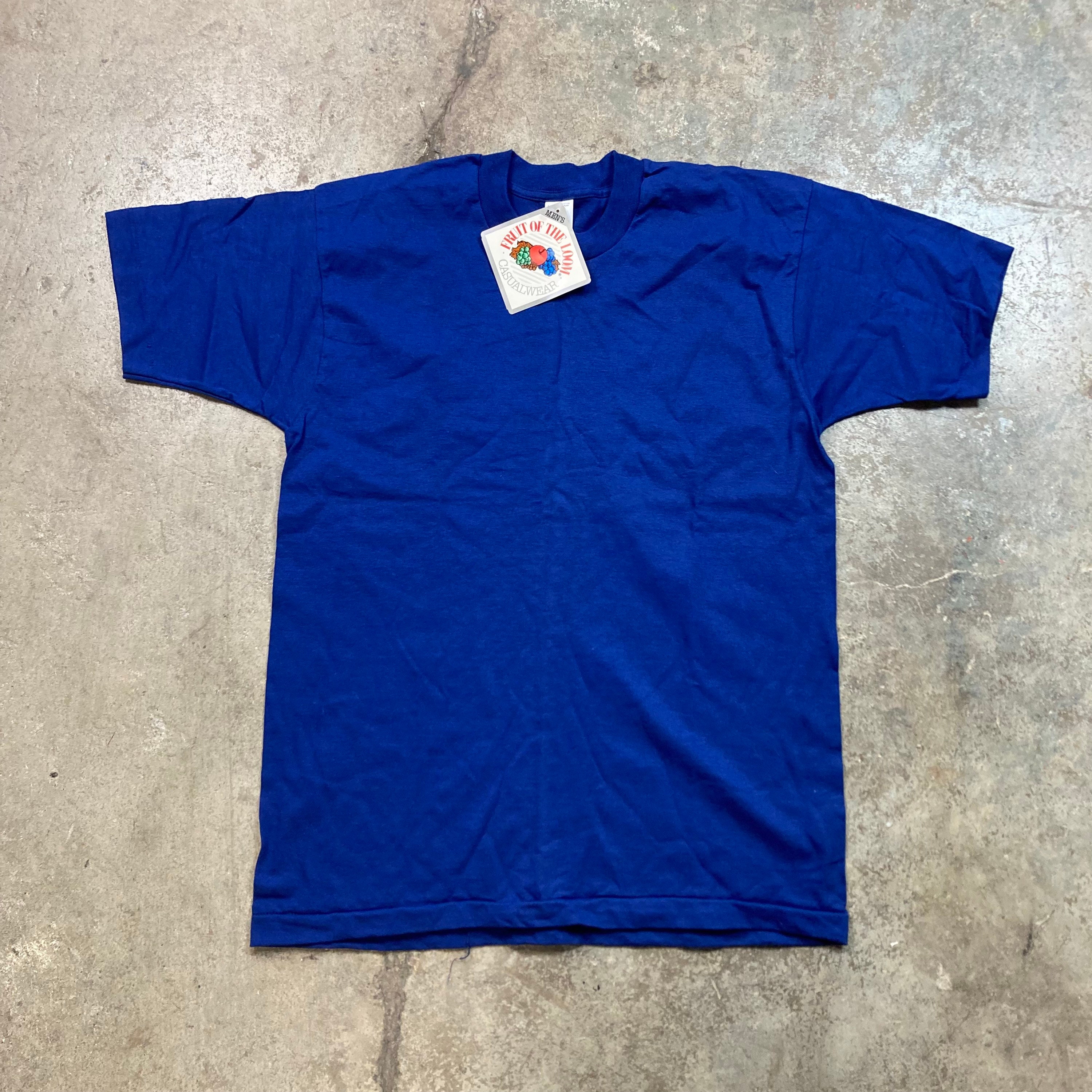 VINTAGE Fruit of the Loom NOS T-SHIRT Blank Blue Adult Mens XXL USA Made 80s 90s 
