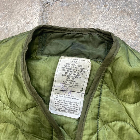 Vintage 1980s 1982 US Army Green Quilted Liner Ja… - image 3