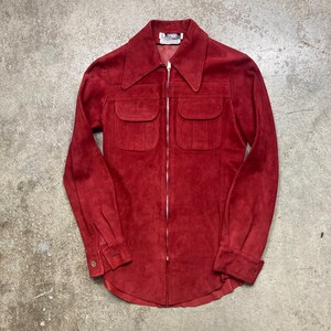 Vintage 1970s 1980s Red Suede Leather Jacket Shirt Made in Italy  