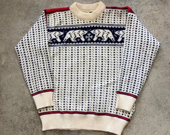 Vintage 1980s LL Bean Polar Bear Ski  Birdseye All Wool Made in Norway Sweater Men’s Medium