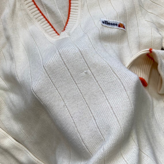 Vintage 80s Ellesse Ivory Orange Wool Blend  V-Ne… - image 6