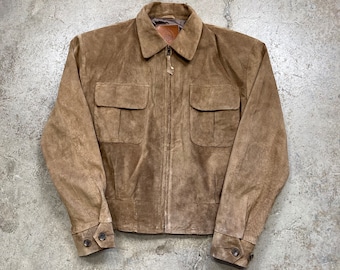 Vintage jaren 1980 Golden Bear Brown Suede Ricky Jacket Made in USA - Medium