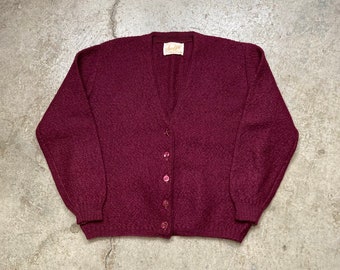 Vintage 1950s 60s Soufflé Wine Red  Mohair Wool Cardigan Sweater Women’s Medium? Made in USA